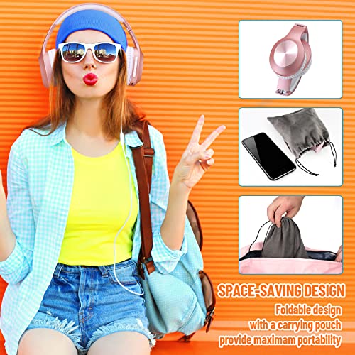 Rydohi Wireless Bluetooth Headphones Over Ear 68H Playtime HiFi Stereo Headset with Microphone and 3EQ Modes Foldable Bluetooth V5.3 Headphones for Travel Smartphone Computer Laptop - color: Rose