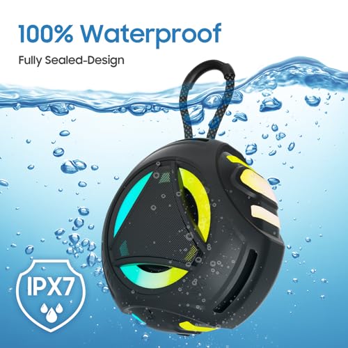 Bluetooth Shower Speake Waterproof，Portable Outdoor Bluetooth Speake with RGB Lights，IPX67 Floating，Built-in Mic，24Hrs Playtime，True Wireless Stereo，Gifts for Teens Boy Girls Women Men - Black - color: Black