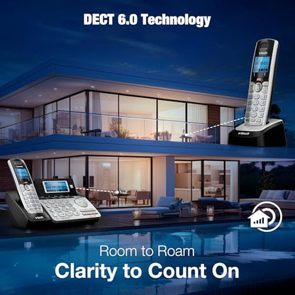 VTech 4-Handset 2-Line Cordless Phone for Small Business or Home with Answering System and Mailbox on Each Line, Caller ID/Call Waiting, Conference Call | DS6151 with 4 Handsets Bundle (Black/Silver) - size: 4 Handsets