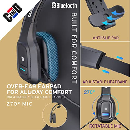 BT5500 Trucker Bluetooth 5.0 Headset Noise Cancelling Microphone | Wireless Headset, Rotatable Mic, Adjustable Headband Multi Device Pairing, Voice Assistant Support, 30-HR Talk, 57-HR Music - color: Black