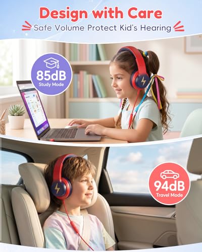 Candy Bila USB C Kids Headphones with Mic, Wired Over-Ear for Boys Girls | 85/94dB Safe Volume, HD Mic Stereo Sound, Foldable Design for Travel,Compatible USB-C iPads,Tablets,Chromebook,Gradient Red - color: Gradient Red
