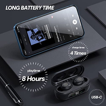 True Wireless Earbuds Bluetooth in-Ear Headphones 5.2 Small Tiny Invisible Earbuds Wireless Bluetooth Discreet Bluetooth Earbuds for Work Blue Tooth Ear Buds Wireless Earphones with Mini Earbuds Case