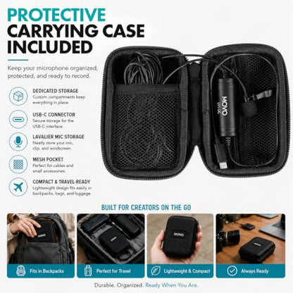 Movo LV1-UC USB-C Lavalier Microphone for iPhone 15, 16 & 17 – Clip-On | No Dongle Needed On USB-C iPhone. 16/24-Bit Digital Sound, Omnidirectional Clip-On, 20-Ft Cable, Windscreen & Case Included.