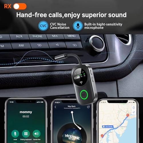 Bluetooth 5.4 Transmitter Receiver for 2 AirPods/Headphones, 2-in-1 Wireless Adapter with Microphone, Audio Adapter with 3.5mm Audio Jack, Suitable for Airplane, Car, TV, PC, Home Stereo - color: Black