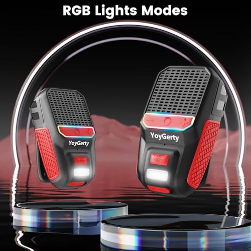 2026 Upgrade Wearable Bluetooth 5.4 Speaker, IPX6 Waterproof Clip on Wireless Speakers, Portable Speaker with RGB Lights and Flash, Built-in Mic,15H Playtime for Cycling/Home/Party/Beach/Outdoor(Red) - color: Black Red