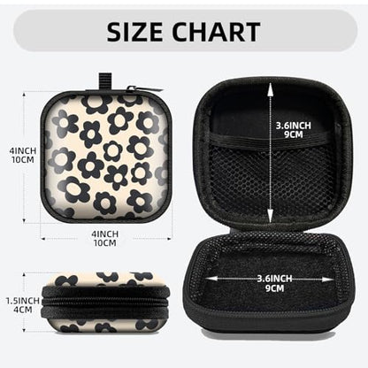 Square Data Cable Earbud Charger Coin Storage Bag Shockproof and Drop-Proof EVA Material Compatible with AirPod(Beige Groovy Flower) - color: Beige Groovy Flower
