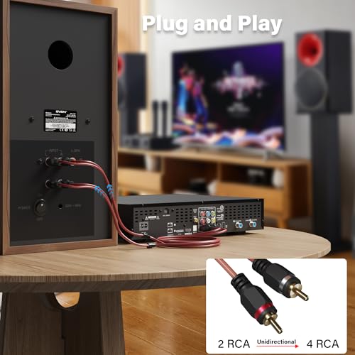 2 to 4 Channel Male RCA Car Audio Cable 15 Ft, Bi-Directional Y Splitter RCA Adapter Interconnect Cord, OFC Shielded Gold-Plated for Hi-Fi Systems, Home Theater, Car Stereo, Amplifiers, Speakers-Brown - size: 15FT