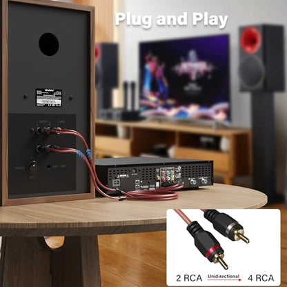 2 to 4 Channel Male RCA Car Audio Cable 15 Ft, Bi-Directional Y Splitter RCA Adapter Interconnect Cord, OFC Shielded Gold-Plated for Hi-Fi Systems, Home Theater, Car Stereo, Amplifiers, Speakers-Brown - size: 15FT