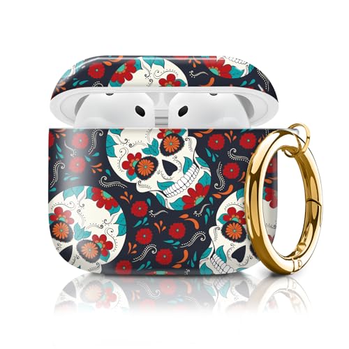 Cute Case Cover Compatible with AirPods 4th Generation 2024, Shockproof for Women & Girls with Cute Golden Round Buckle – Protective, Anti-Drop Design(Cute Skull) - color: Cute Skull