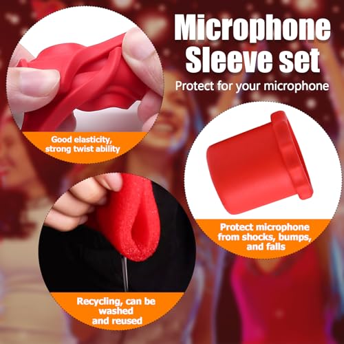 Murtenze 8 Set Microphone Silicone Ring & Foam Windscreen Covers, 8 Colors | Shakeproof, Anti-Rolling, Wireless Handheld Protection, Bottom Rod Sleeve Holder, For KTV, Studio, Performance, Speech