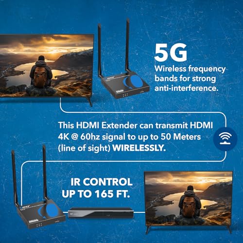 OREI 4K60Hz Wireless HDMI Receiver 165Ft 5G 2.4GHz Loop-Out One-Way IR SSID | HDMI Wireless Receiver – HDMI 2.0, HDCP 2.2, 18Gbps, 5.18–5.24GHz, 130–180ms Latency, Channel Switching - size: 4K@60Hz, style: RX Only