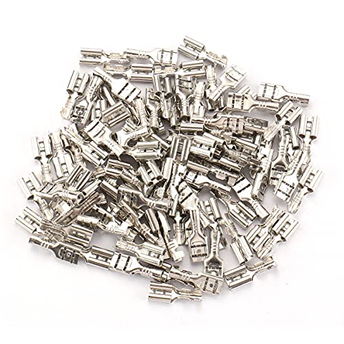 BAOMAIN 100pcs 4.8mm 0.187" Female Spade Connector Non-Insulated Terminals | Tinned Copper 0.187" Non-Insulated Female Connectors for 18-16 AWG Wire,Ideal for Automotive & DIY Projects
