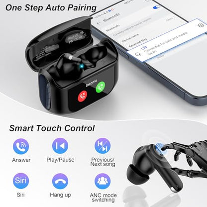 Wireless Earbuds, Bluetooth 5.4 Headphones Multi-Function Touch Screen | with 5 EQ Modes, 48H Ear Buds Bass Stereo with ANC Noise Cancelling/Transparency Mode, IPX7 Bluetooth Earbuds for Android/iOS