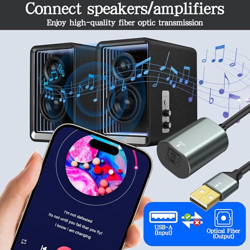 MEIRIYFA USB to Toslink Optical Audio Adapter, USB A 2.0 Male to SPDIF Port Digital Fiber Optic Converter Cable for Laptop Computer PC PS5/PS4-0.35M/1.15Ft