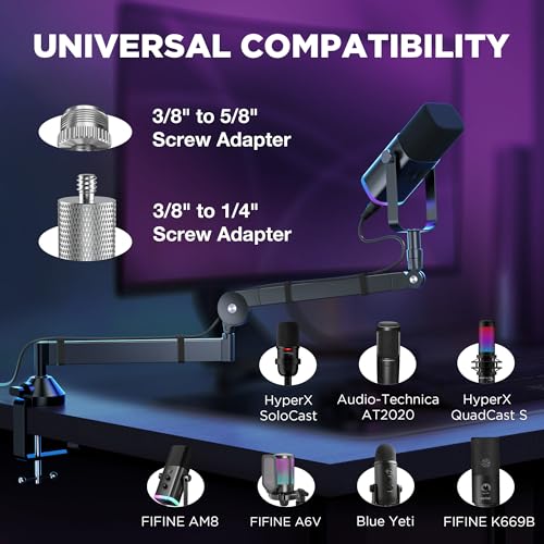 InnoGear Boom Arm Microphone Mic Stand for Blue Yeti HyperX QuadCast SoloCast Snowball Fifine Shure SM7B and other Mic, Medium + InnoGear Low Profile Mic Arm, 360° Rotatable Microphone Boom Arm Mic St