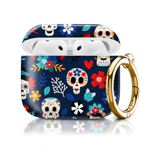 Compatible with AirPods 4th Generation Case 2024, Shockproof Cover with Golden Buckle for Women & Girls, Protective Anti-Drop Design(Colorful Skull) - color: Colorful Skull