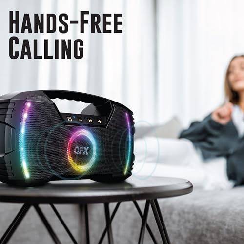 Powerful & Portable Waterproof All Terrain Bluetooth Speaker with Deep Bass, LED Party Lights, Fast USB-C Charging, FM Radio, AUX – QFX BT-ZX35 | Powerful 2.7" Full-Range Drivers, Deep Bass, Fast USB-C Charging, FM Radio, LED Party Lights, AUX/USB/TF Card