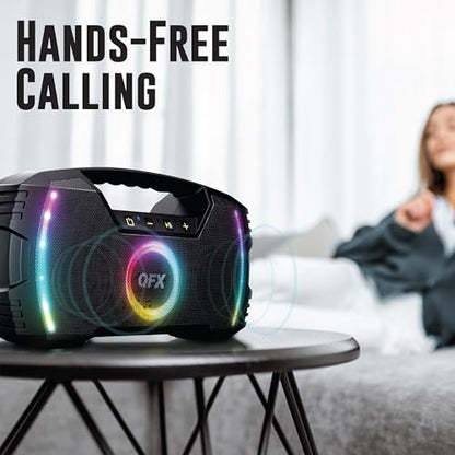 Powerful & Portable Waterproof All Terrain Bluetooth Speaker with Deep Bass, LED Party Lights, Fast USB-C Charging, FM Radio, AUX – QFX BT-ZX35 | Powerful 2.7" Full-Range Drivers, Deep Bass, Fast USB-C Charging, FM Radio, LED Party Lights, AUX/USB/TF Card