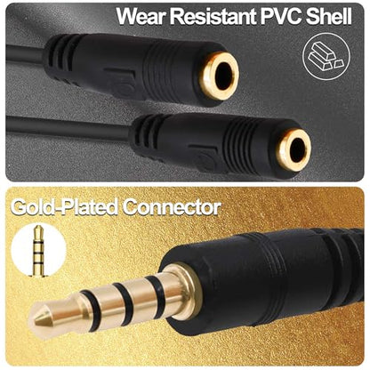 3.5mm TRRS Headphone Splitter Y Cable Adapter 20cm | 1/8 inch 3.5mm 1 Male to 2 Female,Stereo Mic Audio Extension Cable, for Phones Tablets Game Console,2pcs