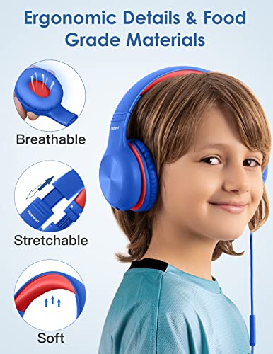 Nabevi Headphones for Kids for School, Kids Headphones with Microphone, Sharing Function, 85dB/94dB Safe Volume Limit, Over Ear Kid Headphone for School, On-line Study, Travel, Glaze Blue - color: Glaze Blue