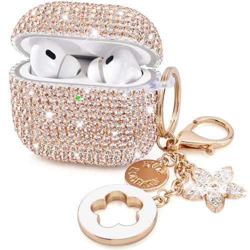 Case for Apple Airpods Pro 3 Case Cover 2025, VISOOM Bling Jewerly Airpods iPods Pro3 Cases Cute Glitter Diamond Airpod iPod Pro3 Cases Rhinestone AirPods iPods Pro 3rd Gen Cas with Keychain for Women - color: J-Champagne Gold, size: Airpods Pro 3(2025)