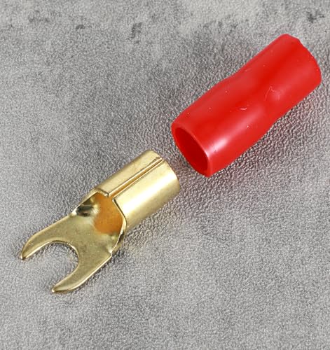 10Pcs 4 Gauge Wire Connectors, 4-Gauge Spade Terminals for Speaker Wire | Insulated Fork Connectors for Car Audio & Home Theater, Red & Black