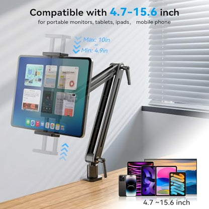 Jakeko 15.6" Portable Monitor Stand Tablet Arm Mount Holder Built-in Wrench | Tool-Free Hand Knobs,Aluminum,60-Second Setup,Tablet iPad Ready,All-Metal Joint,Zero Wobble - size: up to 15.6"