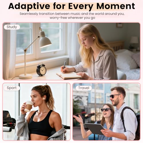 Clip On Ear Headphones with a Makeup Mirror, Open Ear Earbuds Wireless Bluetooth Earbuds,Ultra-Long Battery Life, for Android/iOS Phones (Rose Gold) - color: Rose gold