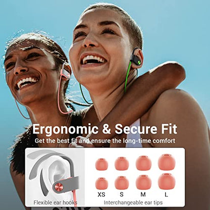 Bluetooth 5.3 Headphones, Wireless Sports In-Ear Earbuds IPX7 Waterproof | 16 Hours Playtime, Sweatproof Stereo Earphones with MIC, Noise Cancelling Headsets for Gym Running Workout, Clear Sound - color: Pink
