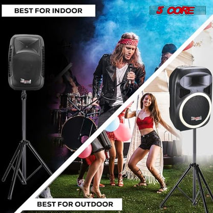 5 Core Speaker Stand Pair Universal Mount Steel Construction 132 Lb Capacity Stable Tripod w/Adjustable Height 72” w 35mm Compatible Insert Metal Safety Pin Included Bag - color: Black