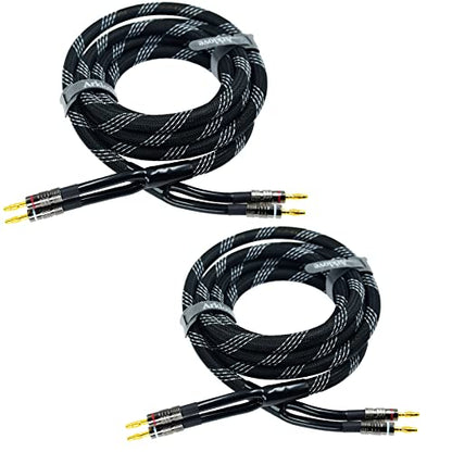 Arklove 2pack 10ft 12awg Premium Heavy Duty Braided Wire Dual Banana to Banana Gold Plated Plug Speaker Cable OFC Oxygen-Free Copper - size: 10ft