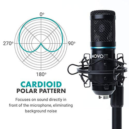 Movo PC-M6 Universal Cardioid Condenser Microphone with XLR and 3.5mm, Shock Mount, and Windscreen - Perfect for Podcasting, Live-Streaming, Gaming, Remote Work