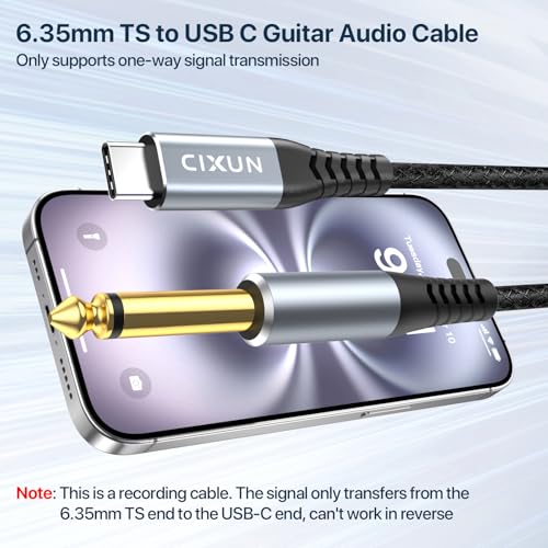 USB Guitar Cable 6.5FT, Guitar 1/4 Inch TS to Computer USB C Interface Cable Adapter for Instruments Recording Singing, 32Bit/384Khz Mono Braided Shielding Cable Compatible with USBC Ports - size: 6.5FT