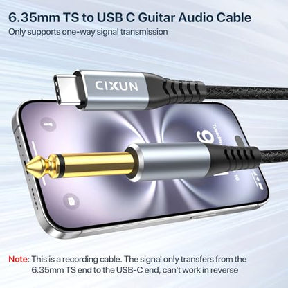 USB Guitar Cable 6.5FT, Guitar 1/4 Inch TS to Computer USB C Interface Cable Adapter for Instruments Recording Singing, 32Bit/384Khz Mono Braided Shielding Cable Compatible with USBC Ports - size: 6.5FT