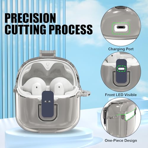 [Secure Lock] Clear Case for JBL Tune Flex Case Cover Compatible with JBL Tune Flex True Wireless Noise Cancelling Earbuds Anti-Scratch Protective Cover with Keychain (Clear Grey) - color: Clear Grey
