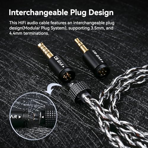 KBEAR P34 5N 2-Strands 98-Core OFC Silver-Plated HiFi Earphone Upgrade In Ear Monitor Cable,Interchangeable 3.5mm/4.4mm Plug Design Replacement IEM Cable for Audiophile Musician (2PIN, Titanium, 1.2m)