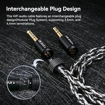 KBEAR P34 5N 2-Strands 98-Core OFC Silver-Plated HiFi Earphone Upgrade In Ear Monitor Cable,Interchangeable 3.5mm/4.4mm Plug Design Replacement IEM Cable for Audiophile Musician (2PIN, Titanium, 1.2m)