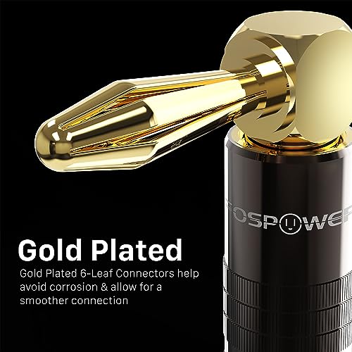 FosPower Right Angle Banana Plugs (2 Pairs / 4 pcs), Closed Screw 24K Gold Plated Banana Speaker Plug Connectors for Speaker Wire, Wall Plate, Home Theater, Audio/Video Receiver, and Sound Systems - size: 2 Pairs / 4 pcs