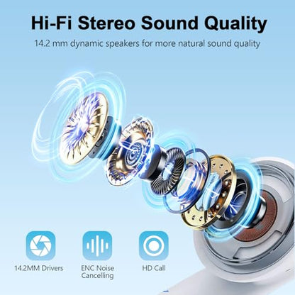 Wekily Wireless Earbuds, Bluetooth 5.3 Headphones LED Power Display, 2025 New Wireless Earphones, 4 ENC Noise Cancelling Mic, HiFi Stereo, 48H Playtime Mini Case IP7 Waterproof for Work & Play - color: Ivory white