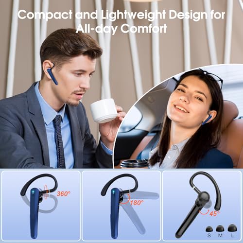 Bluetooth Headset V5.3, Wireless Headset with ENC Noise Canceling Mic | 120Hrs Talk Single-Ear Bluetooth Earpiece, LED Display, IP7 Waterproof Hand-Free Earphone for Business/Trucker, Dark Blue - color: Dark Blue