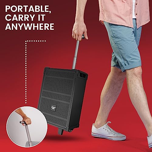 Pyle 10'' Portable Wireless Bluetooth Speaker System - Built-in Rechargeable Battery, Wireless Microphone, USB/Micro SD/FM - 600 Watt FM Radio with Digital LED Display, PWMA1099A,Black - size: 10 inch