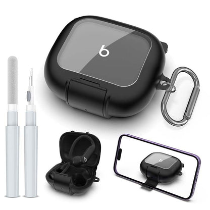 Protective Cover for Beats Powerbeats Pro 2 Case with Secure Lock & Phone Stand, Shockpoof Protection Clear Case Compatible with Beats Powerbeats Pro2 Earbuds with Cleaner Kit & Keychain (Black) - color: Black
