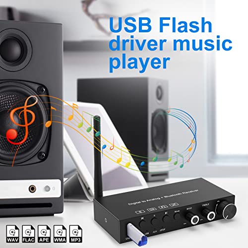 USB 192KHz DAC Digital to Analog Converter with Headphone Amplifier Built-in Bluetooth V5.0 Receiver Music Player Volume Adjustable Digital SPDIF TOSLINK to Stereo L/R & 3.5mm Jack - style: bluetooth