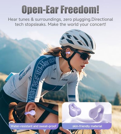 King Lucky i21 Open Ear Clip On Earbuds Wireless Bluetooth Ear Clip Headphones with Mic,Noise Cancelling, Waterproof IPX4,for Small Ears,Perfect for Running,Sports,Glasses Wearers (Purple) - color: Purple
