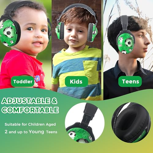 Kids Ear Protection Safety Ear Muffs, NRR 25dB Noise Reduction Children Earmuffs, Hearing Protectors for Sleeping, Studying, Airplane, Concerts, Fireworks-Soccer with Black Band - color: Black Band Soccer