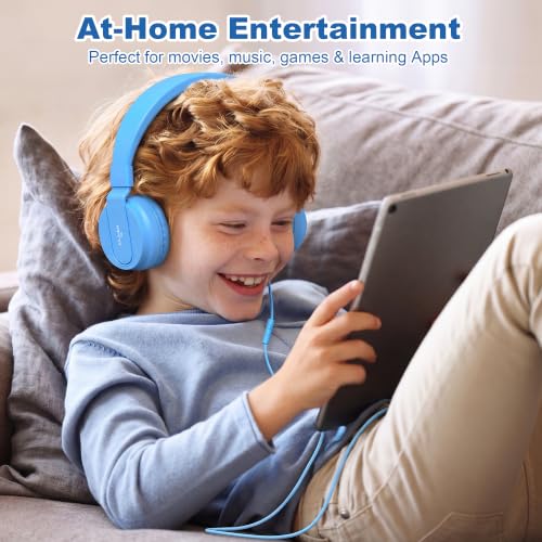 AILIHEN Kids Headphones for School with Mic, 93dB Volume Limited, SkyBlue | Wired On Ear Headphones for Kids Girls, Foldable Lightweight Headphone for Classroom Learning & Entertainment Travel Computer - color: Sky Blue