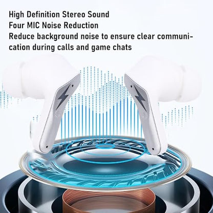 Yunseity Wireless Gaming Earbuds, 20ms Low Latency Game Earphones with Noise Canceling Mic, 2.4GHz & Bluetooth 5.3 Dual Mode, Comfortable in Ear Earphones for PC Laptop Phone (White) - color: White