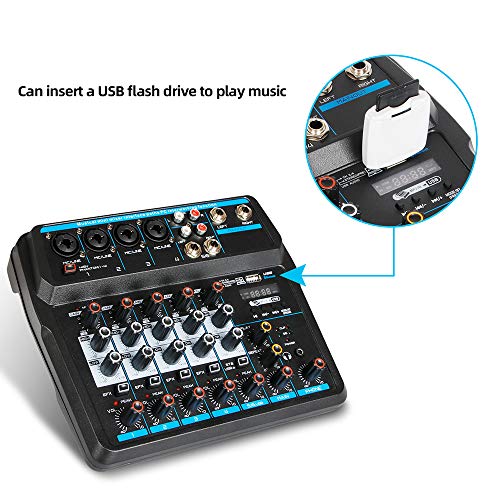 Professional DJ Audio Mixer, NEW BAXS 6 Channel Bluetooth Controller Sound Mixer, USB Interface, 99-Bit DSP XLR, AUX, TRS Processor MP3 Player w/48V Phantom For Karaoke Studio Streaming Recording