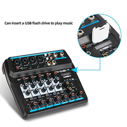 Professional DJ Audio Mixer, NEW BAXS 6 Channel Bluetooth Controller Sound Mixer, USB Interface, 99-Bit DSP XLR, AUX, TRS Processor MP3 Player w/48V Phantom For Karaoke Studio Streaming Recording