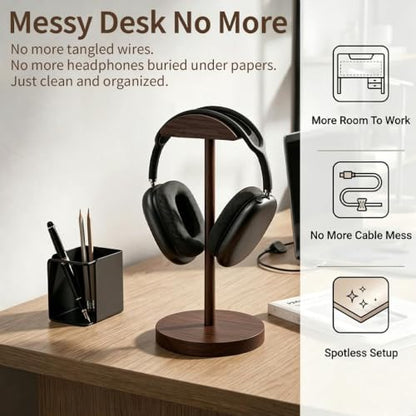 Headphone Stand Nature Wood Headset Hanger Mount Hook Gaming Holder Desktop Earphone Artful Functional Stand for All Headsets with Solid Wooden Base - style: Walnut Wooden
